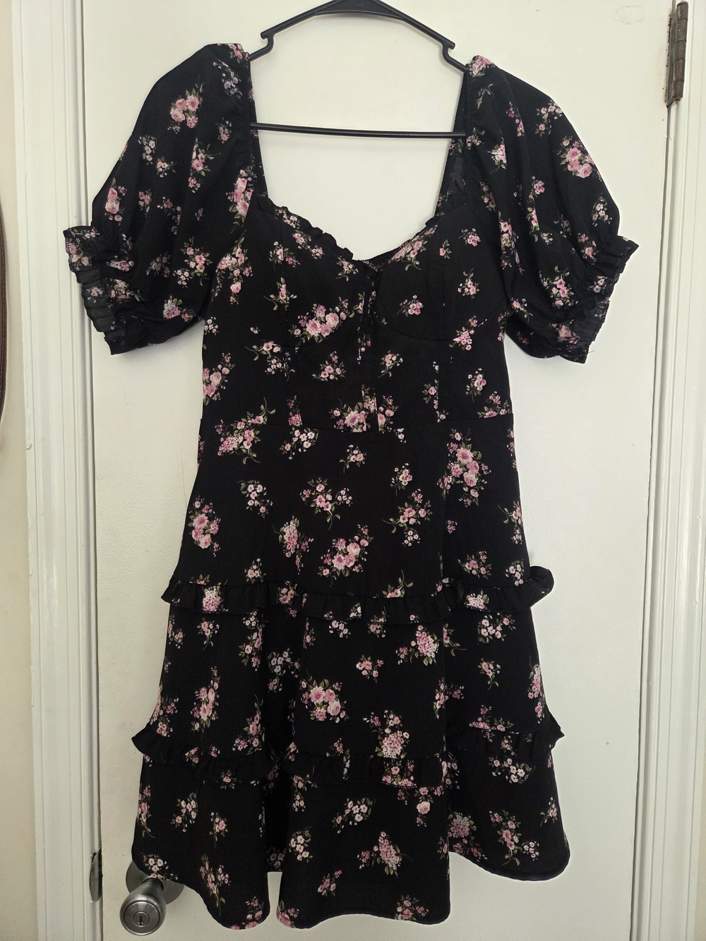 Arden B Black Mini Dress with Pink Floral Print